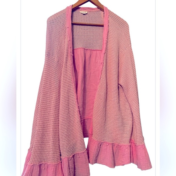 POL Waffle Knit Ruffled Long Sleeve Cardigan Size Small Women - Picture 5 of 8